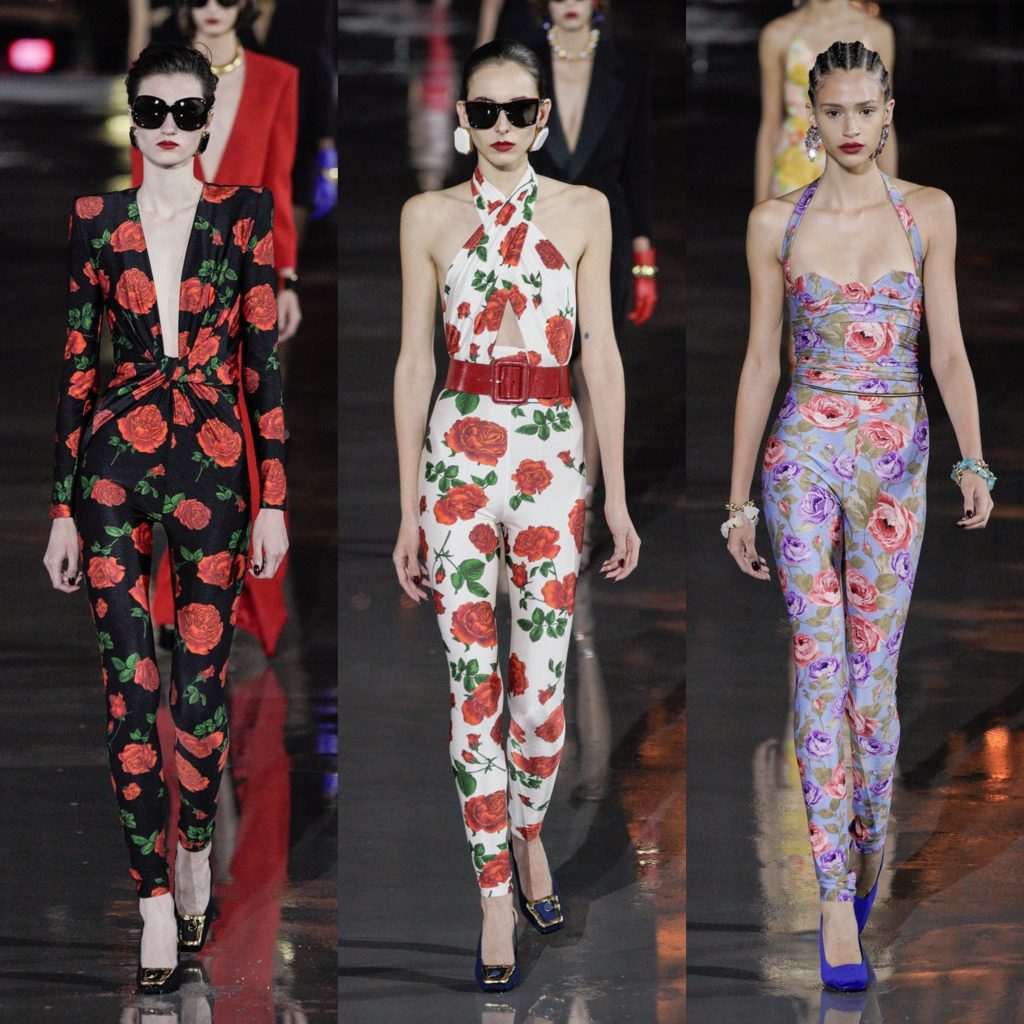 YSL: gli abiti floreali ispirati a Paloma Picasso, figlia di Pablo Picasso e musa dello stilista francese Yves Saint Laurent.