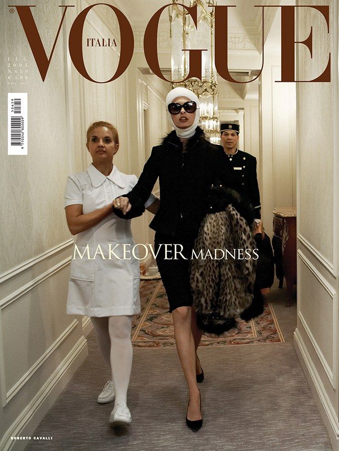 Vogue Italia Makeover madness: la copertina che mette in rilievo i rischi della chirurgia plastica.